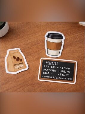 Coffee Shop Sticker Set - Brown & Cream Decorative Home Design Stickers
